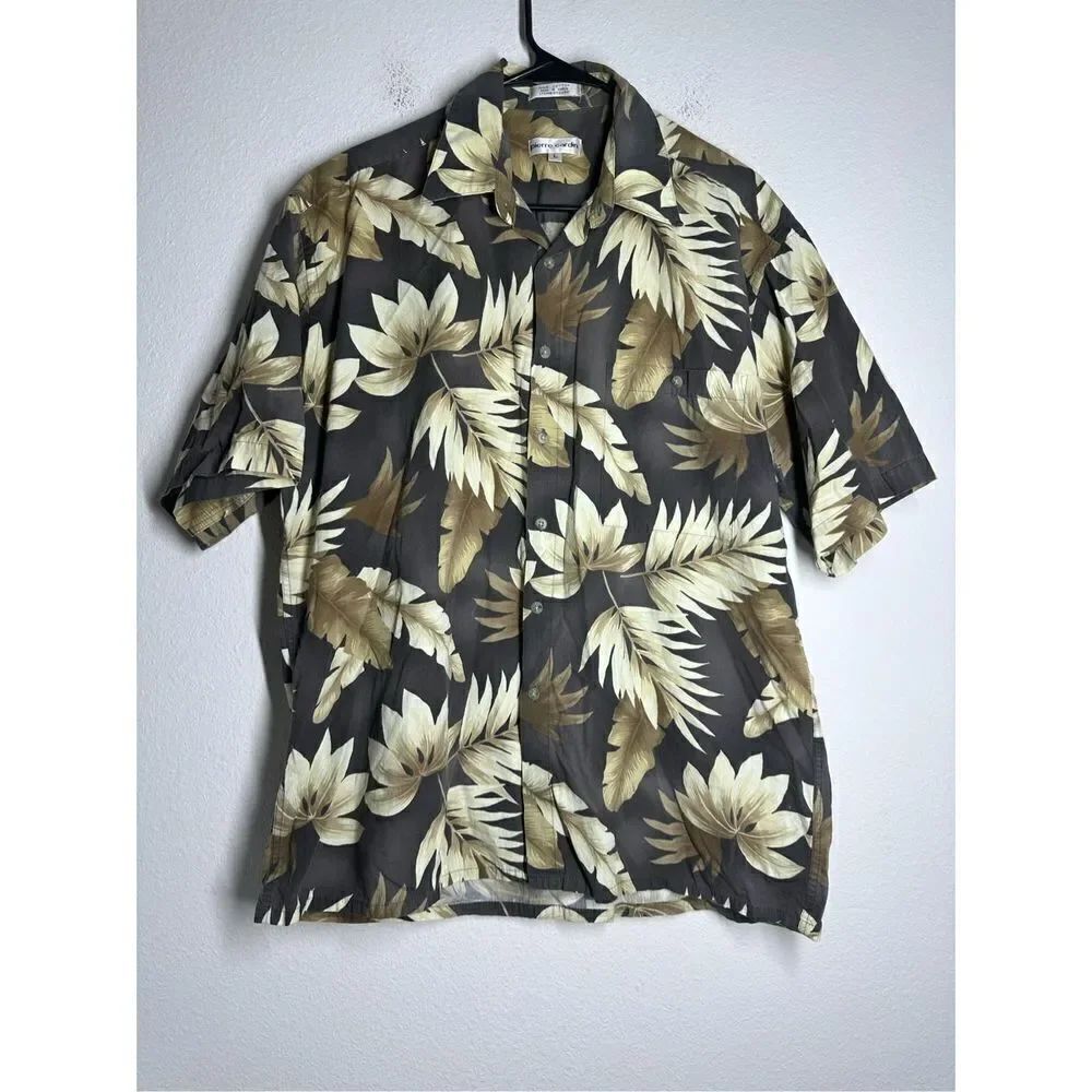 Pierre Cardin Hawaiian Shirt With Pocket Brown Size L Floral  See description